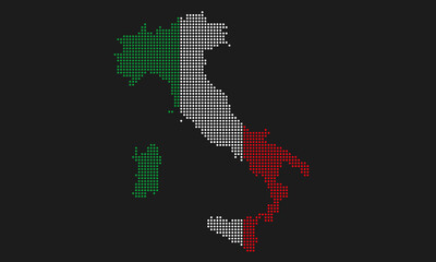 Fototapeta na wymiar Italy map flag with grunge texture in mosaic dot style. Abstract pixel vector illustration of a country map with halftone effect for infographic. 