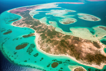 Obraz premium aerial view of the zanzibar island in Africa and Tanzania's coast. Generative AI