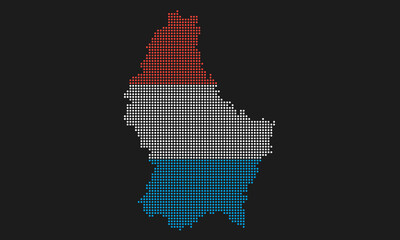 Luxembourg map flag with grunge texture in mosaic dot style. Abstract pixel vector illustration of a country map with halftone effect for infographic. 