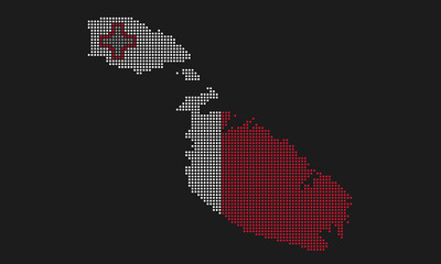 Fototapeta premium Malta map flag with grunge texture in mosaic dot style. Abstract pixel vector illustration of a country map with halftone effect for infographic.&nbsp;