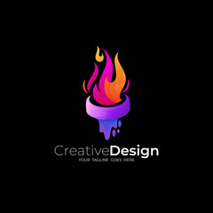 Burning torch logo design vector, 3d colorful logos