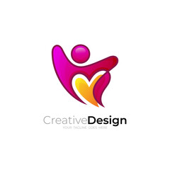 People care logo with simple design, heart and human icon
