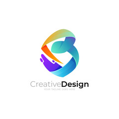 Letter B logo with swoosh design colorful, 3d style icons