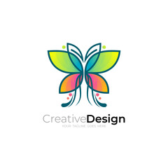 Butterfly logo colorful, Abstract animal logo template, simple