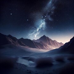 Milky way over the mountains. AI-generated work.