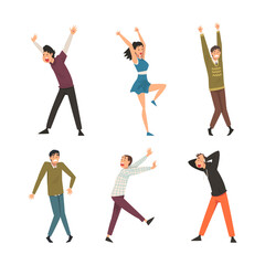 Set of shocked scared people. Stressed young men and women panicked or terrified cartoon vector illustration