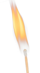 Match flame over black background, close up Macro fire burning on matchstick. Wooden matches with...