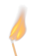 Match flame over black background, close up Macro fire burning on matchstick. Wooden matches with...