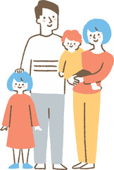 並んでいる4人家族_色