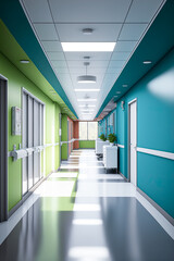 Hospital interior, hallway. Generative AI