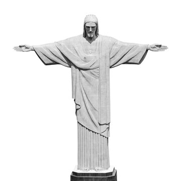 Christ The Redeemer Statue Of Jesus Christ In Rio De Janeiro, Brazil, Front View Black And White Isolated On White Picture, Png Isolated Background,