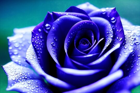 Blue Rose with water droplet close-up macro photo
