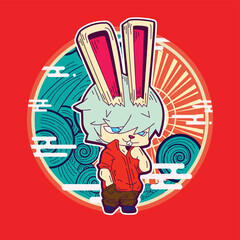 Rich Rabbit illustration for new year logo, notebook, and background
