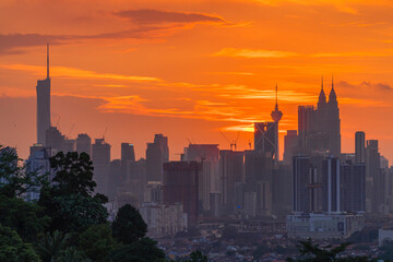 Fototapeta na wymiar Kuala Lumpur city view from during sunset overlooking the KL city skyline