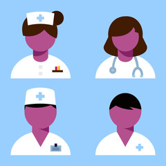 Set of doctor and nurse avatars. Medical icons.