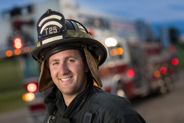 Firefighter Tyler Schmitt on June 20, 2018, New Holstein, Wisconsin, USA