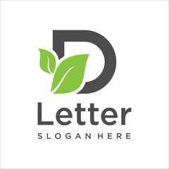 Green eco letters D logo with leaves. symbol alphabet  botanical  natural