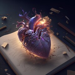 illustration of a heart, an alien