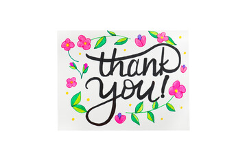 Card with phrase Thank You isolated on white