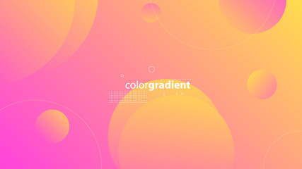 Abstract Modern Background with Retro Memphis Motion Round Circle Lines Element and Orange Pink Gradient Color