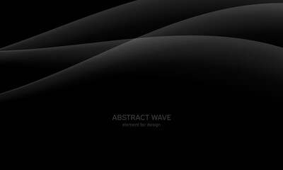 Abstract black background with smooth gray lines, waves. Modern, luxury and fashion. Gradient geometric. Vector illustration.