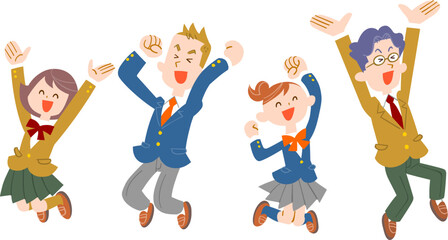 喜んでジャンプする男女の学生
