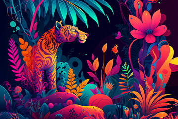 Fototapeta premium Fantasy colorful jungles created with generative Ai technologies
