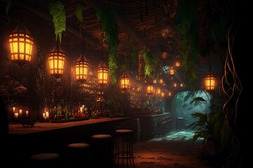 illustration of dark and lonely bar,an image generated by AI.
