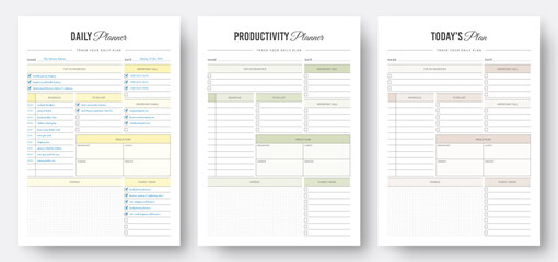 Daily Productivity Planner Template. Printable Daily Planner. Daily Task Planner. Today's Planner. Day Planner. Work Planner. Daily, weekly, monthly planner template. Daily Planner with To Do List. - obrazy, fototapety, plakaty