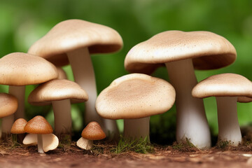 Beautiful closeup of forest mushrooms. IA Tehnology