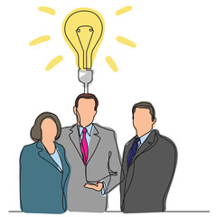 Fototapeta na wymiar continuous line drawing business people with idea colored PNG image with transparent background