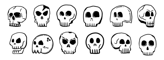 Monster skull line art design vector bundle collection. Hand drawn character symbol. 