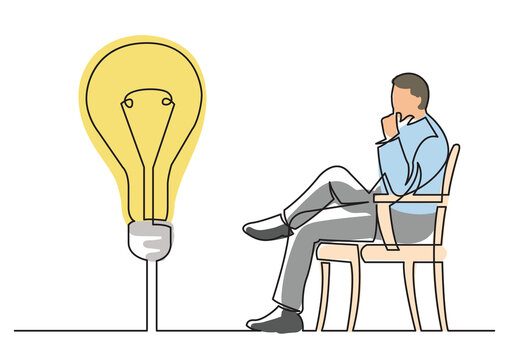 continuous line drawing sitting thinking about idea colored PNG image with transparent background