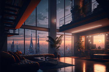 Penthouse design concept in futuristic style