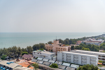 Fototapeta na wymiar Prachuap Khiri Khan, Thailand, 1 Feb 2020, Environment of the white sand and beach for relaxing and enjoying traveler or people who came for holiday time with family at Hua Hin Beach. Thailand