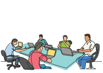 continuous line drawing business meeting employees colored colored PNG image with transparent background