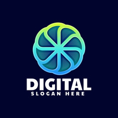 Vector Logo Illustration Digital Line Art Gradient Style.