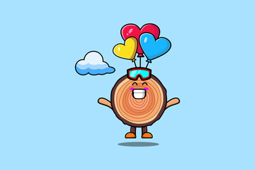 Cute cartoon Wood trunk mascot is skydiving with balloon and happy gesture cute modern style design 
