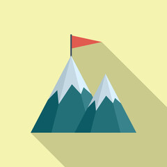 Leadership flag on mountain icon flat vector. Top climb. Reach concept
