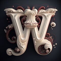 Whipped Cream Letter W with cherries, Generative AI