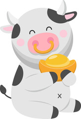 Cartoon comic character mascot of cow with gold ingot vector