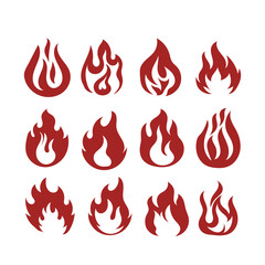 Set of red and orange fire flame. Collection of hot flaming element. Idea of energy and power. Isolated vector illustration in flat style