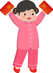 Cartoon comic character of a Chinese little girl wearing Chinese traditional dress