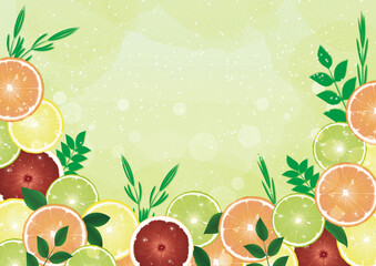 フレッシュな柑橘系果物の背景素材　グリーンの背景