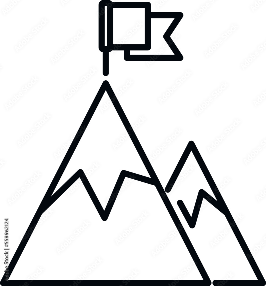 Sticker Flag on mountain way icon outline vector. Top career. Peak concept