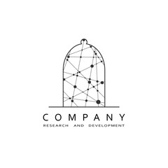 Chemistry flask icon. Science technology. Logotype design for chemistry, laboratory, science and biotechnology concepts. Connected lines with dots.