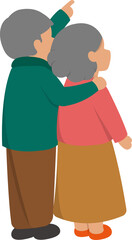 Cartoon comic vector of an elderly couple with their backs facing away