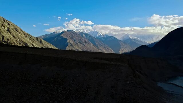 A Drone shot of the mountains of Gilgit Baltistan in Northern Pakistan.