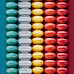 a lot of colorful pills dispensed by a doctor on prescription for a sick person, generative AI