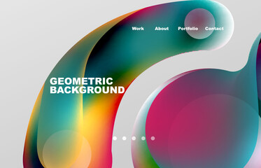 Landing page abstract liquid background. Flowing shapes, round design and circle. Web page for website or mobile app wallpaper